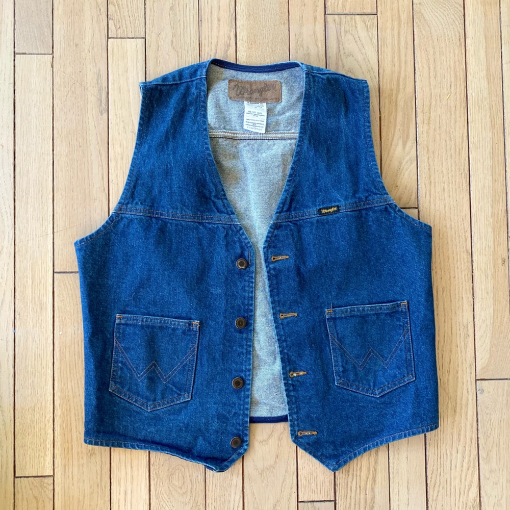 Vintage Wrangler Jean Vest  100% cotton made in USA Medium